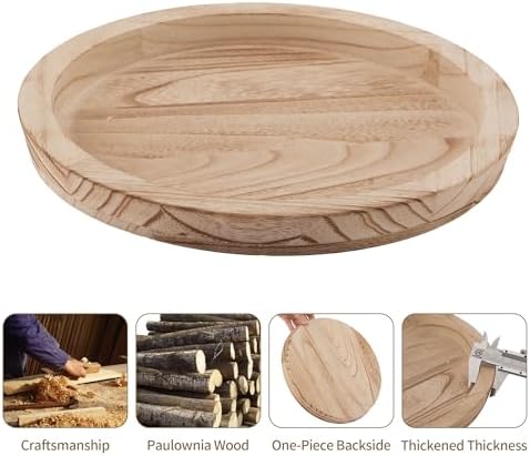 Wooden Tray / Candle Holder Plate Round Decorative Serving Tray / Light Burnt Wood