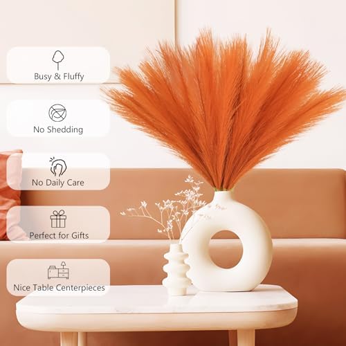 obbsie 150PCS Orange Faux Pampas Grass Decor, 21.6" Fluffy Vase Filler