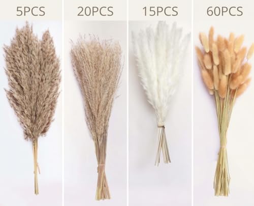 100 Stems Dried Pampas Grass, Boho Table Decor Natural Reed Phragmites Grass, Fluffy Large Pampas Grass, Bunny Tails Flowers Bouquet for Wedding Floral Arrangements Farmhouse Home, Wall Rustic Party