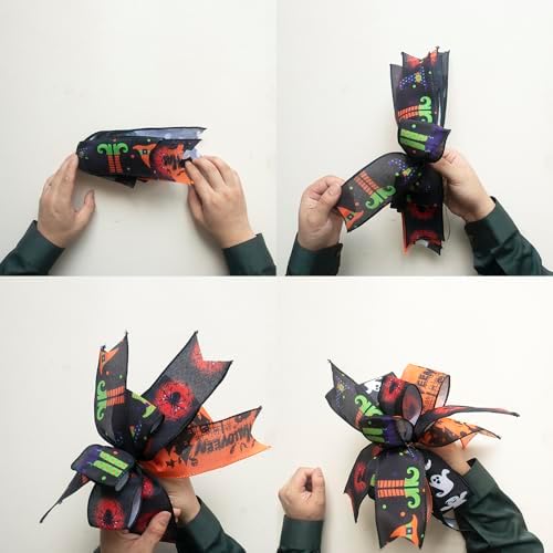Halloween Bows for Wreaths Already Made Ribbon Bows for Tree Topper, Halloween Decorations Wreath Ornament Supplies (14 x 11 inch)