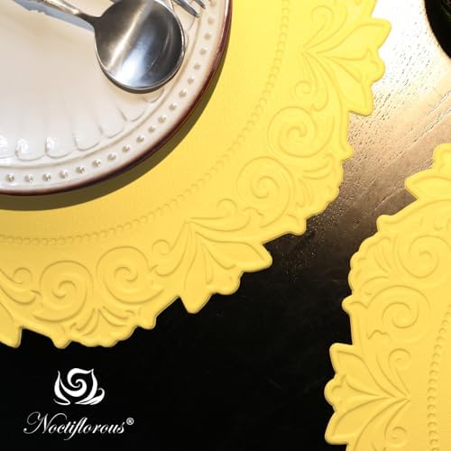 Round Faux Leather Placemats Set of 6, Dining Table Mats, Mango Yellow