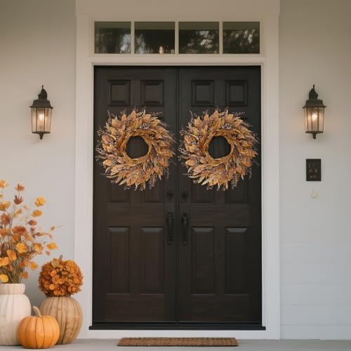 26" Artificial Fall Eucalyptus Wreath with Seeds for Front Door(Orange)