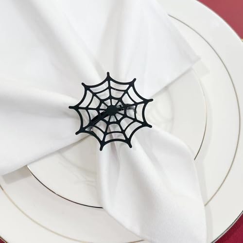 Black Spider Web Napkin Rings Set of 6,Metal Halloween Napkin Holders for Family Party Wedding Dining Home Table Decors Halloween Decorations