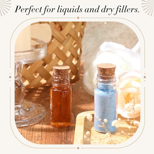 Bokon 100 Packs 10ml Mini Plastic Bottles with Corks Eye Screws Funnels