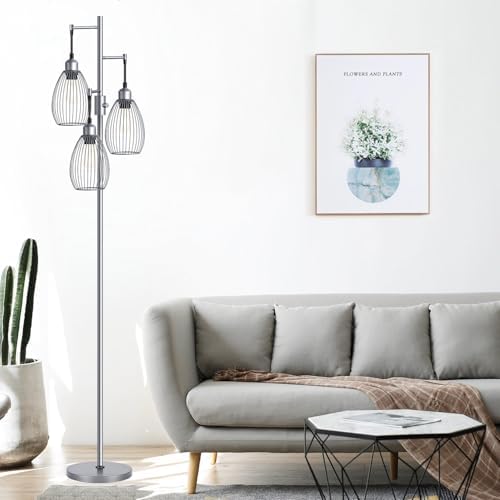 Nintiue Dimmable Floor Lamp, 3 x 800LM LED Edison Bulbs Included, Industrial Floor Lamp Standing Tree Lamp with Elegant