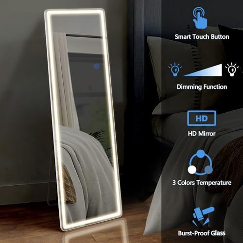 DUMOS Full Length Mirror with Light, 21"x64" LED Floor Standing Mirror