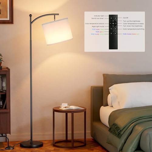 Ambimall Floor Lamps with Smart Light Bulb, RGB + Color Temperatures Bright Dimmable Smart Floor lamp(White Shade &