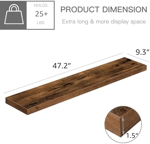 QEEIG Extra Long Floating Shelves for Wall (Brown, Set of 2, 47.2")