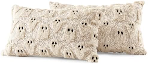 MIULEE Beige Halloween Lumbar Pillow Covers Cute Ghost Decor 12x20