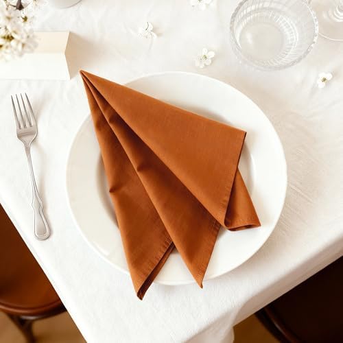 Cloth Napkins Set of 12, 100% Cotton Dinner Napkins for Thanksgiving, Christmas & Fall Entertaining, Washable Reusable Table Linens for Wedding & Everyday Use, 18 x 18 Inch, Rust