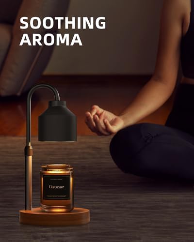 LISUNAR Electric Candle Warmer Lamp Black, Candle Lamp Warmer with Timer, Wax Warmer Lamp for Jar Candles, Adjustable