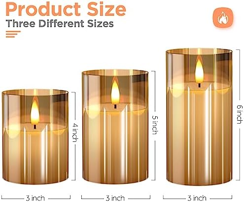 Tyawon Glass Battery Operated LED Flameless Candles with Remote and Timer, Real Wax Candles Warm Color Flickering Light
