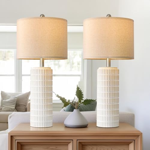 PoKat 27.5'' Tall Table Lamps for Living Room Set of 2, Ceramic Bedroom Lamps for Night Stands, Modern Bedside Lamps