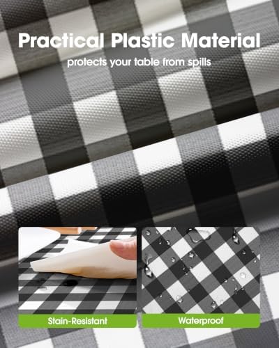 Pureegg Plastic Table Cloth Disposable 54x108 Inch 10 Pack, Black Plaid
