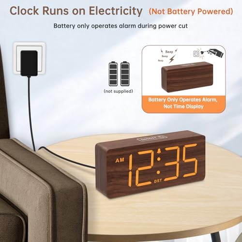 DreamSky Wooden Digital Alarm Clock for Bedroom with Large Numbers
