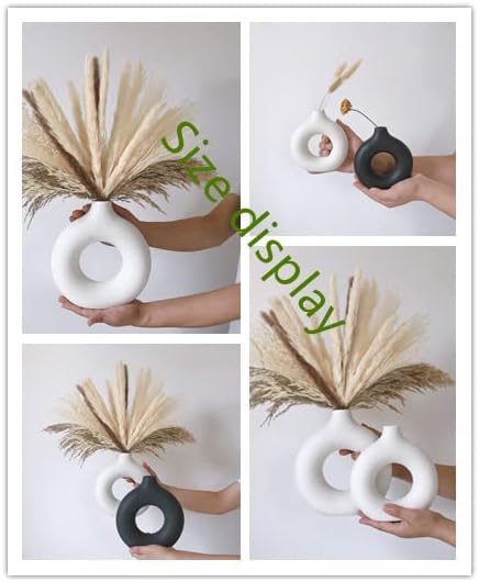 White Ceramic Vases for Pampas Grass / Black / Medium