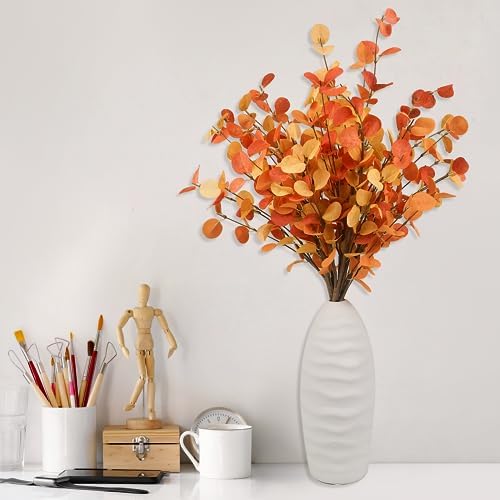 HomeKaren Fall Stems 6 Pcs Artificial Eucalyptus Fall Leaves 27.5 inch Fall Floral Picks, Fall Branches Decor for Vase, Fall Vase Filler Decoration Indoor