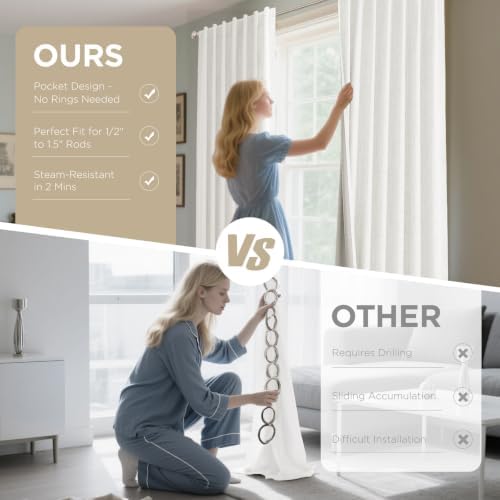 Joydeco Blackout Curtains for Bedroom - 100% Light Blocking 2 Panels Set Ivory Drapes 42" W x 90" L, Thermal Insulated