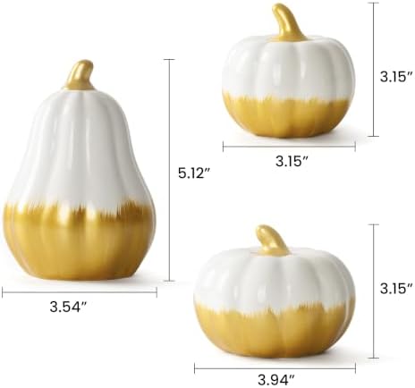 AELS Ceramic Pumpkins Fall Decor Set of 3, White Gold Tabletop Decorations