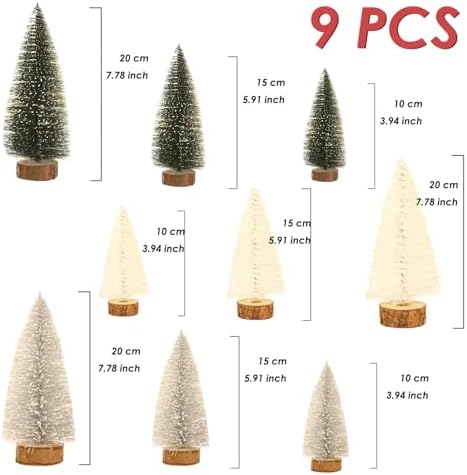 Mini Christmas Tree, Small Pine Tree with Wooden Bases for Xmas Holiday Party Home Tabletop Tree Decor (Green White Silver)