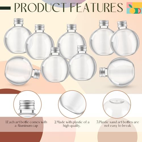 Jinei 9 Pcs 8 Oz Clear Plastic Potion Bottles Sphere Corked,Silver,Lid
