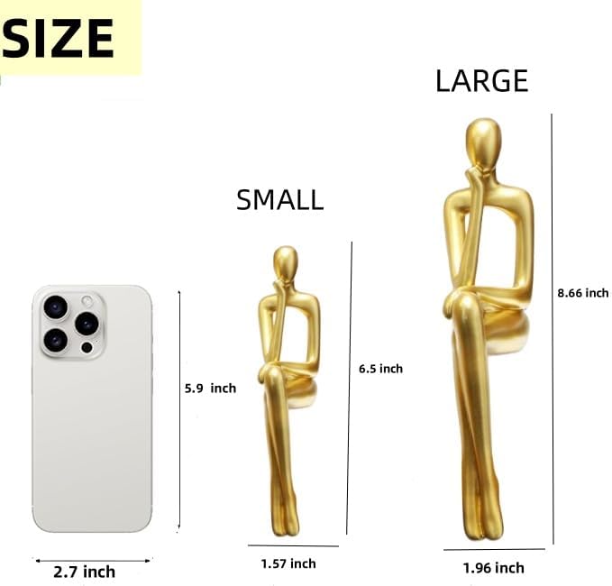 Home Decor Thinker Statue Accents / Gold / Small / Set of 3