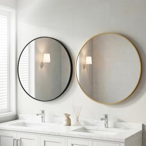 36 Inch Gold Round Bathroom Wall Mirror, Round Mirrors for Wall Decor, Circle Mirror for with HD Shatter-Proof Glass
