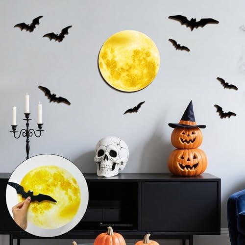 Halloween Moon Bat Wall Decor Wood Halloween Wall Art Party Decorations