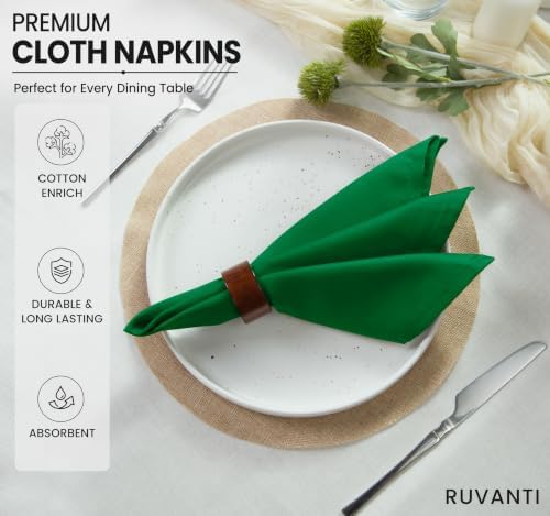 Ruvanti Cloth Napkins Set of 6, Cotton Enrich 18”x18” - Dark Green