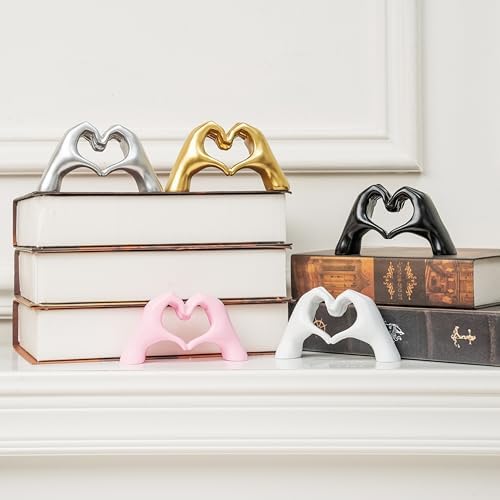 Small Heart Hands Sculpture Decor for Living Room Bedroom Bookshelf Coffe Table and Office Display, Love Finger Statue