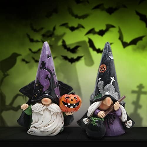 Hodao 2pcs Halloween Gnomes Decoration, Resin Gothic Witchy Figurines Decor