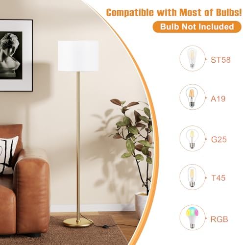 Ambimall 60'' Modern Floor Lamp with Shade, Tall Lamps for Living Room, Bedroom, Office, Dining Room, White Shade with