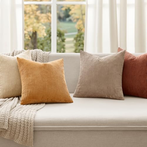 MIULEE Fall Corduroy Decorative Throw Pillow Covers Terracotta 18x18
