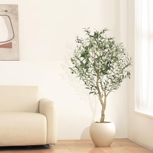 LYERSE Faux Olive Tree 4ft with Large Olive Branches and Lifelike Leaves