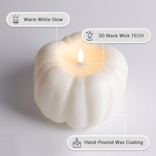 Eywamage White Pumpkin Flameless Candle with Remote, Fall Decorations