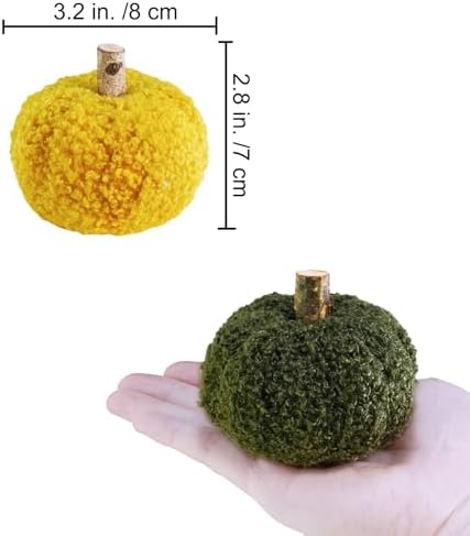 Winlyn 12 Pcs Assorted Small Faux Sherpa Pumpkins Decorative Burgundy Yellow Olive Gray Taupe Black Fabric Foam Pumpkins for Farmhouse Fall Thanksgiving Halloween Table Centerpiece Decor