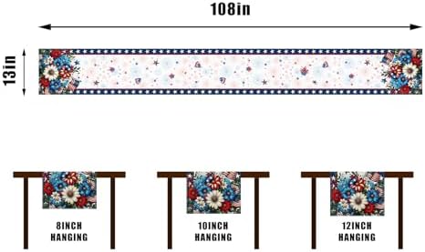 Memorial Day Patriotic 4th of July Table Runner,Red White and Blue Flowers Table Decor Veterans Day Independence Day Decorations and Supplies for Home Kitchen Table-13×108''