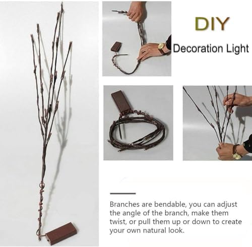 DK177 4 Pack LED Branch Light Battery Operated Lighted Branch Vase Filler Willow Tree Artificial Little Twig Power Brown 30 Inch 20 LED for Home Romantic Decoration, White