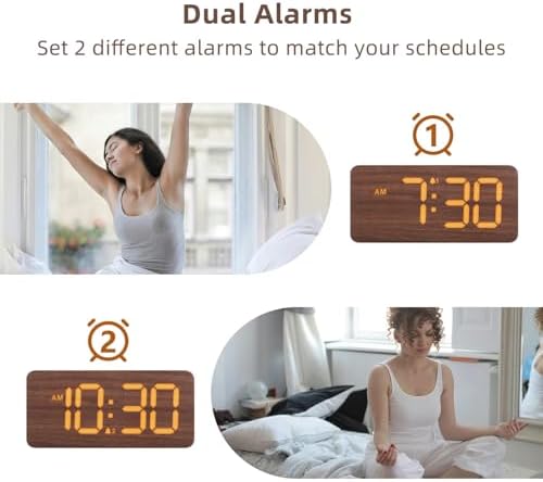 uscce Wooden Digital Alarm Clocks for Bedrooms with 0-100% Dimmable Display