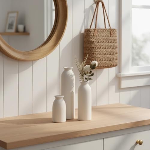 Beige Ceramic vase Set-3 Flower vases for Decor / 3set-tall Beige