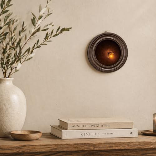 MOCHPEN Glowing firefly Round Wall Art Decor, Dark Academia Hanging Painting Artwork, Antique style Insect Decoration for Nursery Library Bedroom Living Room Reading Nook Gallery, 5.7x5.7 Inch