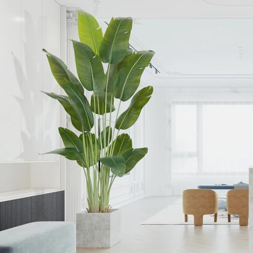 Artificial Bird of Paradise Plant 7.5Ft Tall Fake Tropical Palm Tree Large Fake Plants with 18 Silk Banana Leaves Faux
