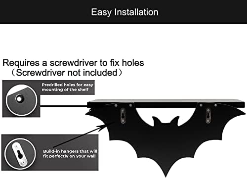 Bat Shelf Floating Shelves for Wall,15.5in Black Shelf with 3 Key Hooks