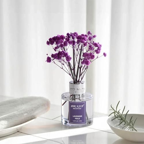 Airkeep Reed Diffuser Set,1.69 fl oz (50 ml) - Lavender Field Oil Diffusers with 8 Reed Sticks,Home Fragrance Reed
