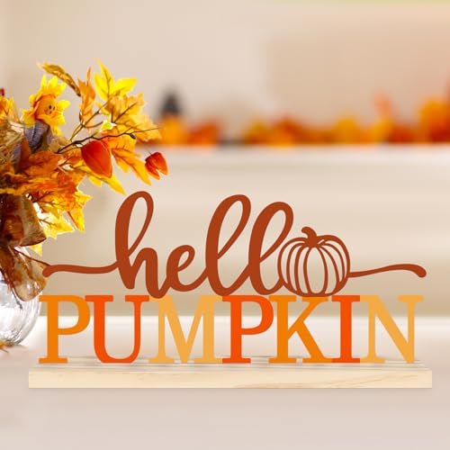 Metal Hello Pumpkin Sign Decorations for Home Party Shelf Mantel