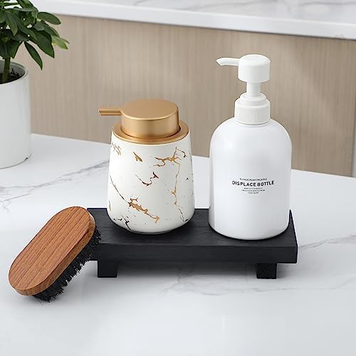 Small Wood Tray Pedestal Stand Farmhouse Bathroom Decor Decorative Wooden / Black / 8.7 x 3.6 x 1.6