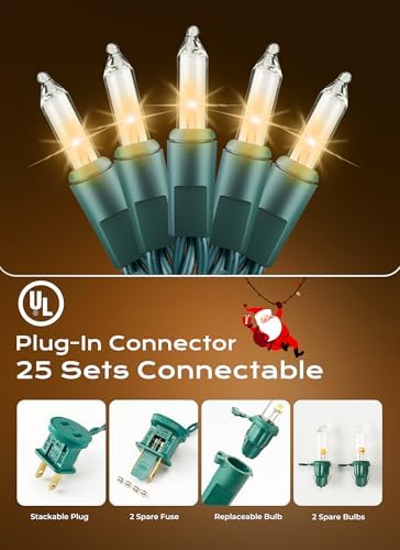 Minetom LED Clear Christmas String Lights, 200 Count 40 Feet LED Christmas Lights Bulb, Christmas Decorations Indoor, White Christma Tree Lights for Indoor Outdoor Xmas Wedding Party Festival