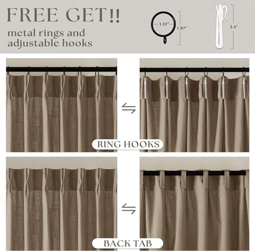 TWODRAPES Latte Pinch Pleated Light Filtering Linen Curtains 84 Inch Length
