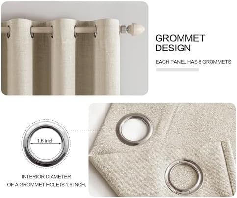 MIULEE 100% Blackout Linen Curtains for Bedroom 52x72 Inches Stone