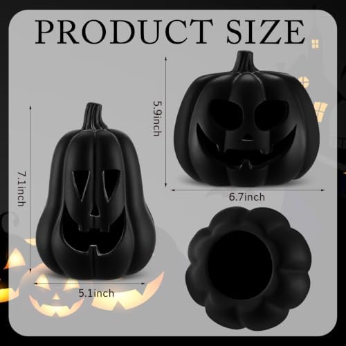 Tioncy Halloween Decor Terracotta Jack O Lantern Pumpkin Decor,Black